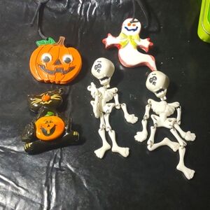 Vtg 90s Halloween pierced skeleton earrings pin necklace lot